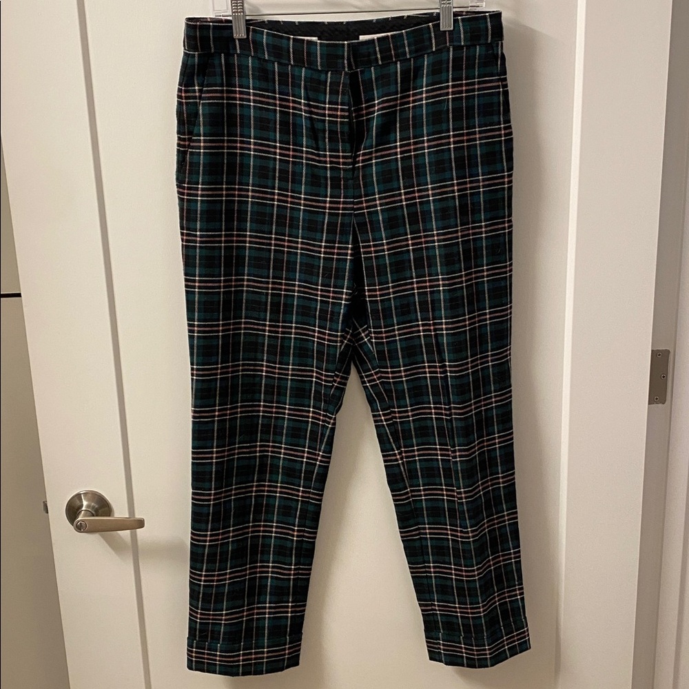Ann Taylor Green and Pink Cropped Plaid Flannel Pants